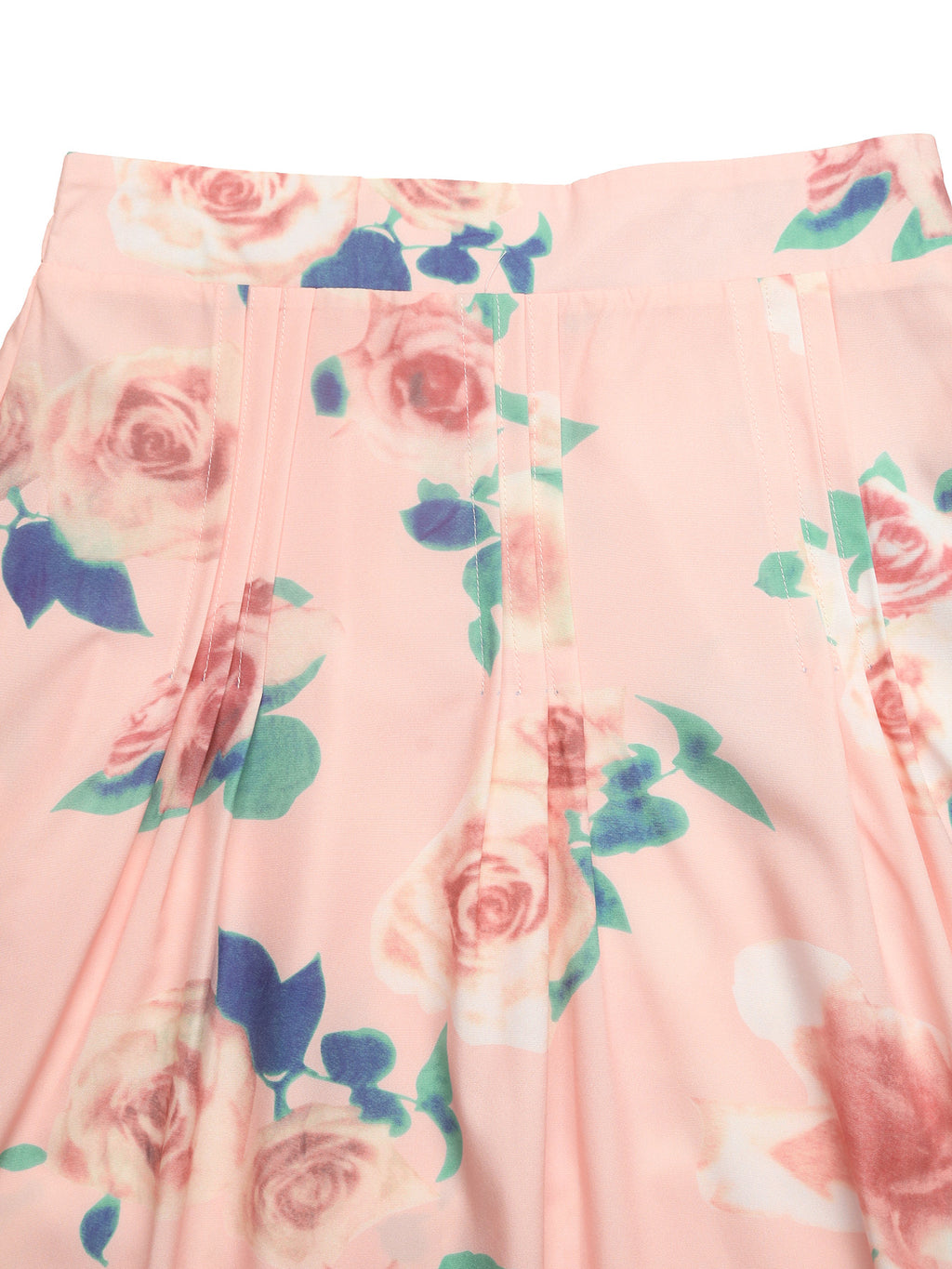Fashion Outfit Set Pink Sleeveless Bow Tie Blouse and Floral Ruffle Midi Skirt
