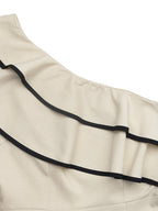 Fashion Jumpsuit Ruffled One-Shoulder Wide-Leg with Belt Tie Waist Overall