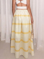 Maxi Skirt Yellow Striped A-Line Ruffle Pleated Elastic High Waisted Casual Skirts
