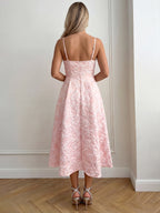 A-Line Midi Dress Floral Textured Cami Sleeveless Ruffle Zipper Summer Dresses