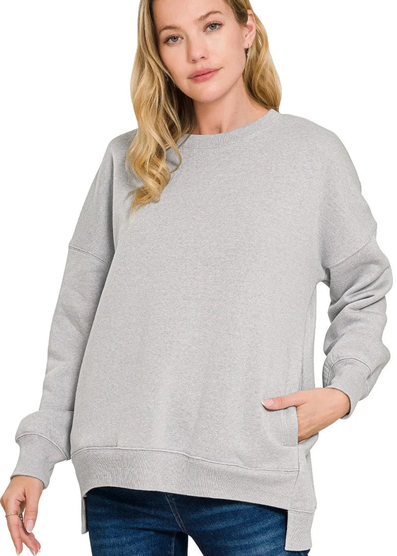 Plus Size Fleece Boyfriend Sweatshirt w/ Pockets Hi-Low Hem Women’s S-3XL - Styleinger