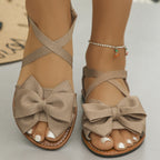 Casual Sandals Bow Crisscross Ankle Strap Low Heels Women's Lightweight Shoes