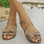 Casual Sandals Bow Crisscross Ankle Strap Low Heels Women's Lightweight Shoes