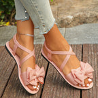 Casual Sandals Bow Crisscross Ankle Strap Low Heels Women's Lightweight Shoes