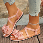 Casual Sandals Bow Crisscross Ankle Strap Low Heels Women's Lightweight Shoes