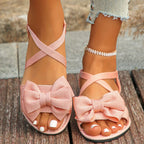Casual Sandals Bow Crisscross Ankle Strap Low Heels Women's Lightweight Shoes