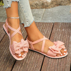 Casual Sandals Bow Crisscross Ankle Strap Low Heels Women's Lightweight Shoes