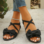 Casual Sandals Bow Crisscross Ankle Strap Low Heels Women's Lightweight Shoes
