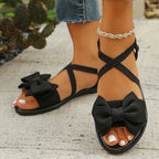 Casual Sandals Bow Crisscross Ankle Strap Low Heels Women's Lightweight Shoes