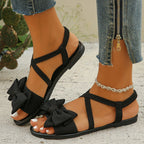 Casual Sandals Bow Crisscross Ankle Strap Low Heels Women's Lightweight Shoes