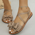 Casual Sandals Bow Crisscross Ankle Strap Low Heels Women's Lightweight Shoes