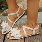 Casual Sandals Bow Crisscross Ankle Strap Low Heels Women's Lightweight Shoes
