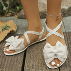 Casual Sandals Bow Crisscross Ankle Strap Low Heels Women's Lightweight Shoes