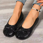 Ballerinas Shoes Bow Split Toe Slip-Ons Pu Leather Casual Women's Flats