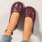 Ballerinas Shoes Bow Split Toe Slip-Ons Pu Leather Casual Women's Flats