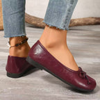 Ballerinas Shoes Bow Split Toe Slip-Ons Pu Leather Casual Women's Flats