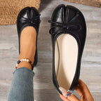 Ballerinas Shoes Bow Split Toe Slip-Ons Pu Leather Casual Women's Flats