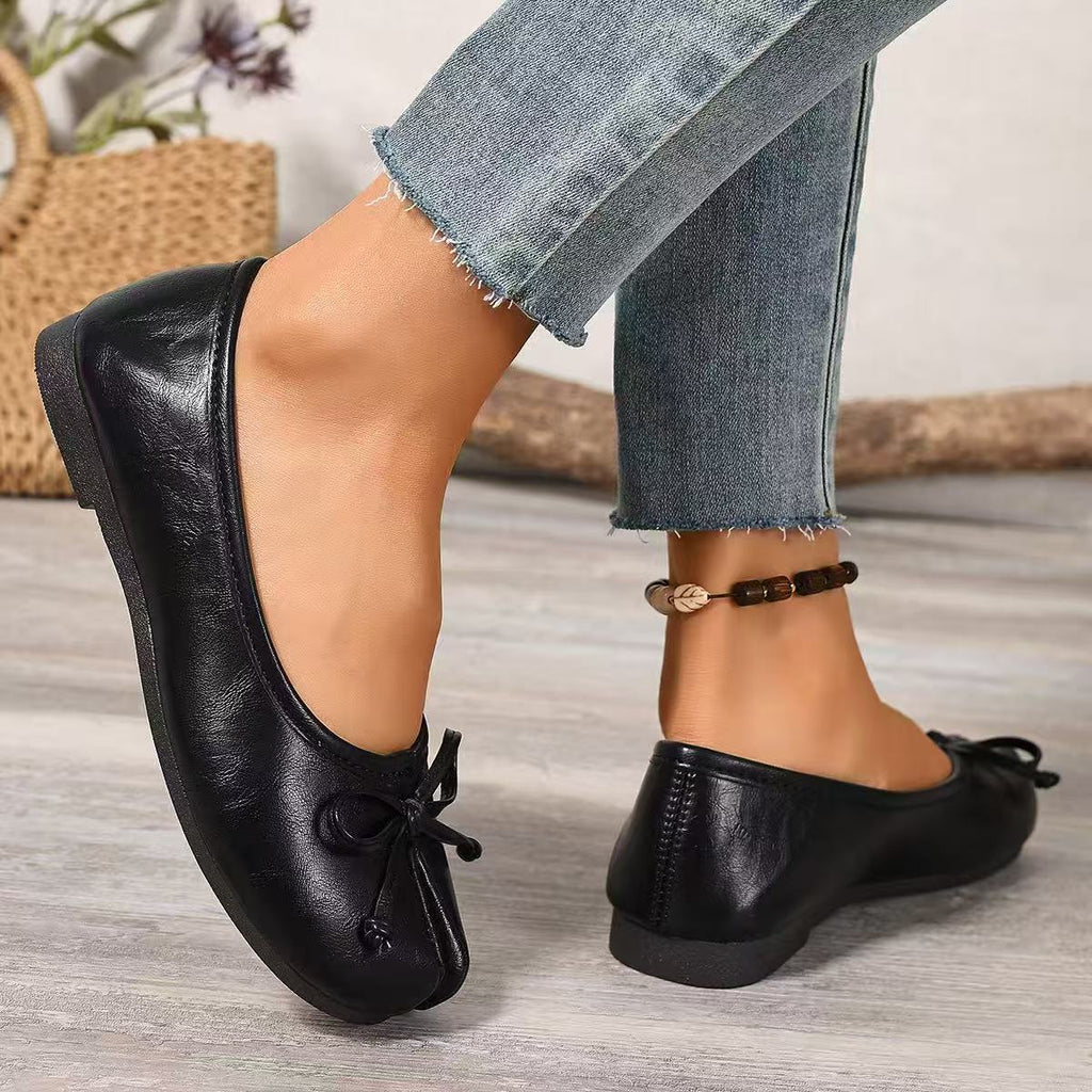 Ballerinas Shoes Bow Split Toe Slip-Ons Pu Leather Casual Women's Flats