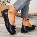 Ballerinas Shoes Bow Split Toe Slip-Ons Pu Leather Casual Women's Flats