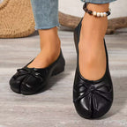 Ballerinas Shoes Bow Split Toe Slip-Ons Pu Leather Casual Women's Flats
