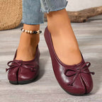 Ballerinas Shoes Bow Split Toe Slip-Ons Pu Leather Casual Women's Flats
