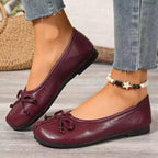 Ballerinas Shoes Bow Split Toe Slip-Ons Pu Leather Casual Women's Flats