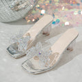 Women's Butterfly Clear Sandals Rhinestone Crystal Open Toe Mid Heels Shoes