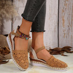 Crochet Floral Espadrille Sandals Ankle Strap Woven Mid Heels Shoes