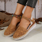 Crochet Floral Espadrille Sandals Ankle Strap Woven Mid Heels Shoes