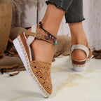 Crochet Floral Espadrille Sandals Ankle Strap Woven Mid Heels Shoes