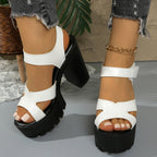 Block Heel Casual Sandals Criss Cross Pu Leather Open Toe High Heel Women's Shoes