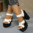 Block Heel Casual Sandals Criss Cross Pu Leather Open Toe High Heel Women's Shoes