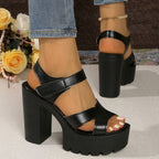 Block Heel Casual Sandals Criss Cross Pu Leather Open Toe High Heel Women's Shoes