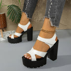 Block Heel Casual Sandals Criss Cross Pu Leather Open Toe High Heel Women's Shoes