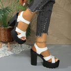 Block Heel Casual Sandals Criss Cross Pu Leather Open Toe High Heel Women's Shoes