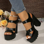 Block Heel Casual Sandals Criss Cross Pu Leather Open Toe High Heel Women's Shoes