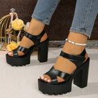 Block Heel Casual Sandals Criss Cross Pu Leather Open Toe High Heel Women's Shoes