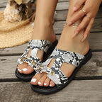 Women's Summer Sandals Snakeskin Pattern Open Toe Block Low Heels Shoes