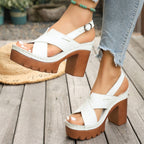 Sandals Open Toe Block Heels Criss Cross Pu Leather Summer High Heel Shoes
