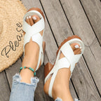 Sandals Open Toe Block Heels Criss Cross Pu Leather Summer High Heel Shoes