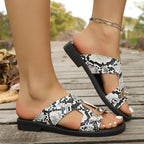 Women's Summer Sandals Snakeskin Pattern Open Toe Block Low Heels Shoes