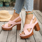Sandals Open Toe Block Heels Criss Cross Pu Leather Summer High Heel Shoes