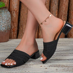 Block Heels Sandals Woven Mesh Open Toe Mid Lightweight Women's Shoes
