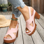 Sandals Open Toe Block Heels Criss Cross Pu Leather Summer High Heel Shoes