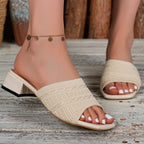 Block Heels Sandals Woven Mesh Open Toe Mid Lightweight Women's Shoes