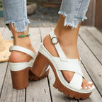 Sandals Open Toe Block Heels Criss Cross Pu Leather Summer High Heel Shoes