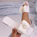 Women's Bow Rhinestone Sandals Flats Open Toe Summer Pu Leather Shoes