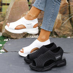 Women's Open Toe Platform Fashion Sandals Mesh Lightweight Rubber Flats