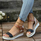 Women's Summer Platform Sandals Woven Pu Leather Open Toe Rubber Shoes