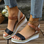 Women's Summer Platform Sandals Woven Pu Leather Open Toe Rubber Shoes
